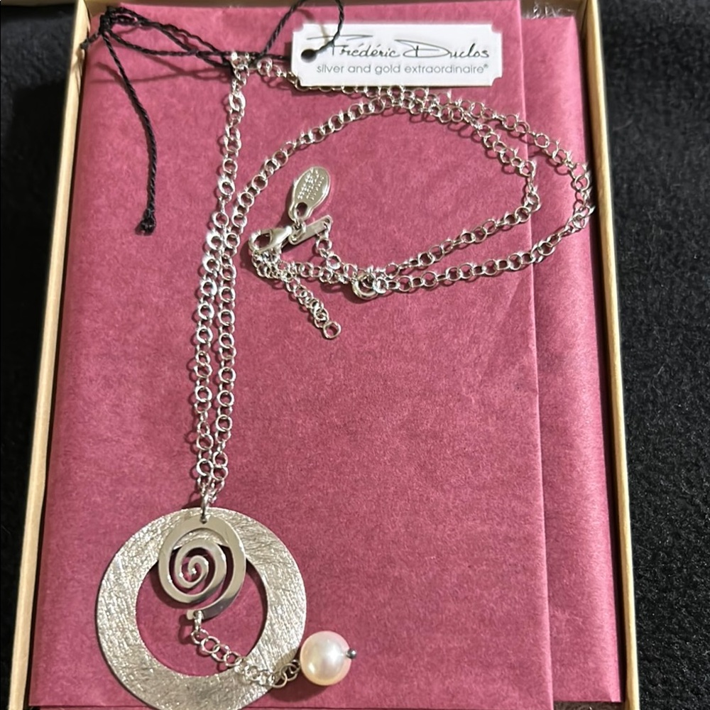 Frederic Duclos Silver Necklace with Pearl Accent